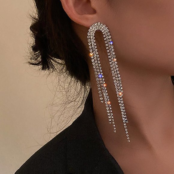 Serving Looks Jewelry - Rhinestone Earrings Dangle Party Glamour Bling Crystal Jewelry Holiday Gift Luxe